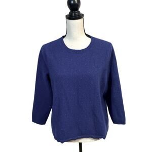 Lands’ End 100% Cashmere Royal Blue 3/4 Sleeve Sweater Size 2X- Fits like Large